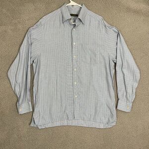 Ermenegildo Zegna Dress Shirt Men L Blue Plaid Button Front Pocket Made in Italy